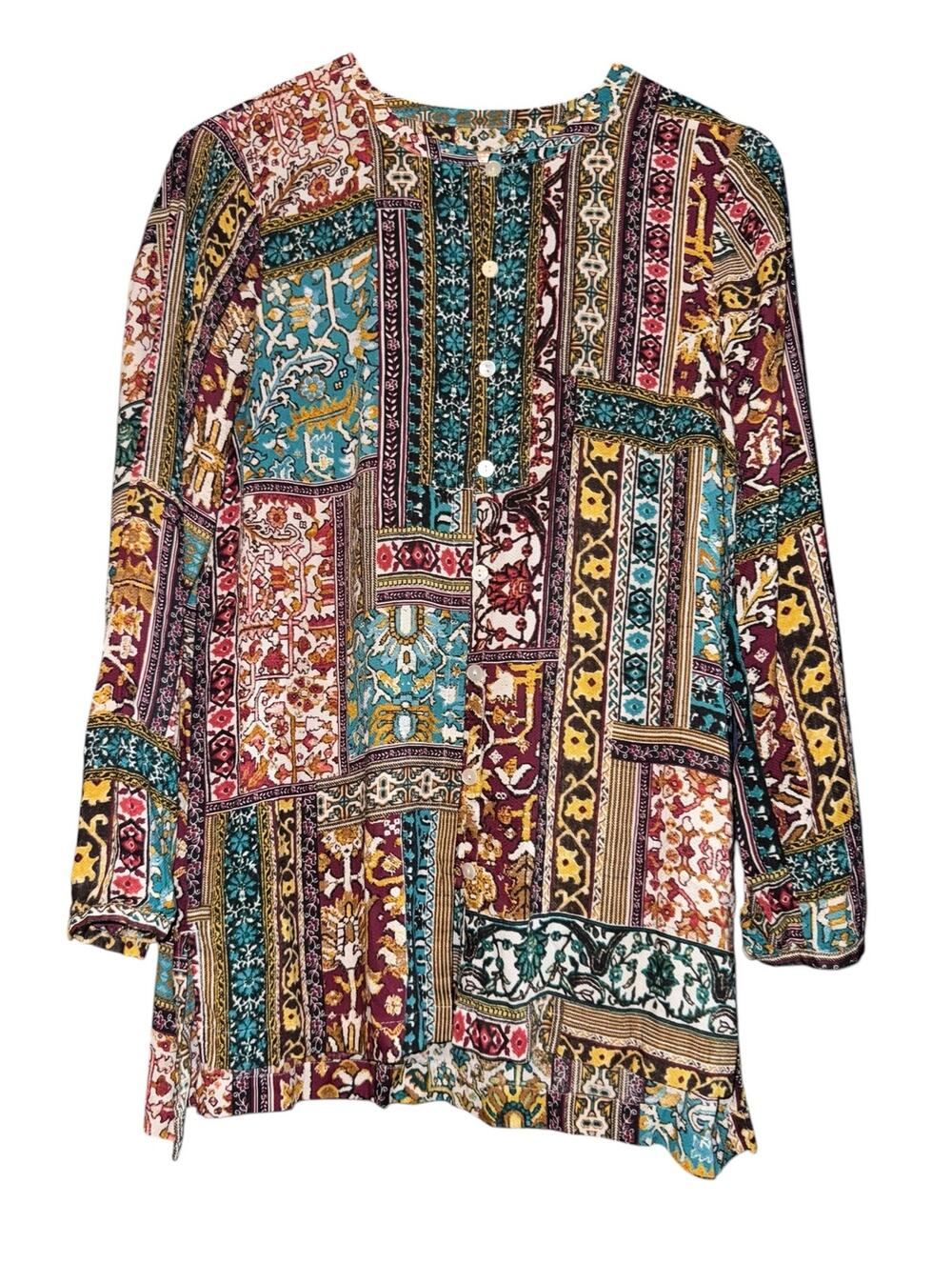 J Jill Paisley Patchwork Top Womens Small Boho Hippie Artsy Festival Lightweight